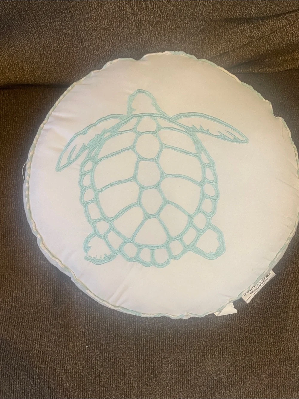 Lilly Pulitzer Round White Pillow with Light Aqua Sea Turtle Embroidery